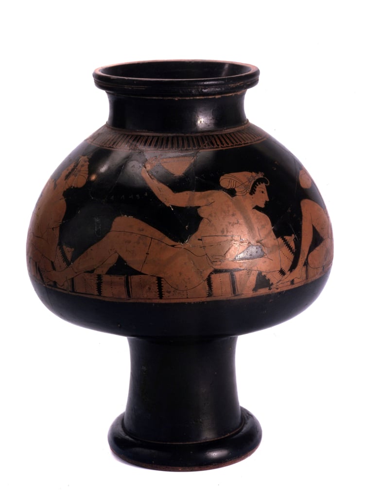 Attic Redfigure Vase with Symposium Scene, 505500 BC CERAMIC